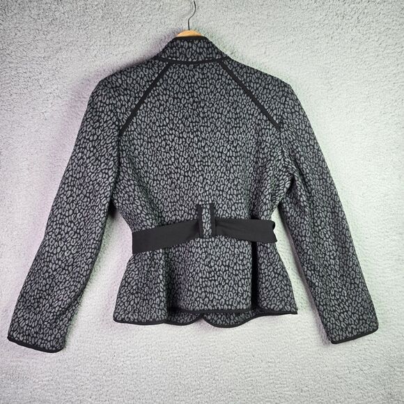 Sandro Leopard Cinched Waist Jacket Large Belted Animal Print Button Mock Neck - Picture 3 of 15